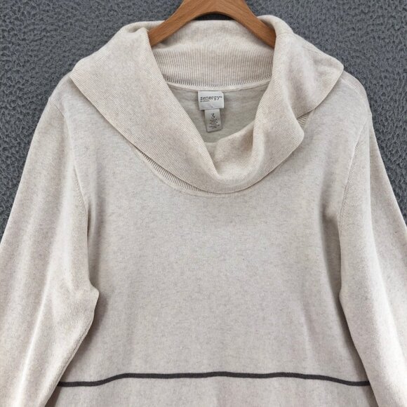 Chicos Sweater Womens 3 US Extra Large Ivory Striped Zenergy Tassel Cowl Fringe - Picture 2 of 10